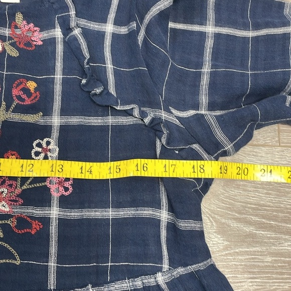 Blue Rain Navy Windowpane Embroidered Floral Long Sleeve Blouse S - Picture 7 of 16